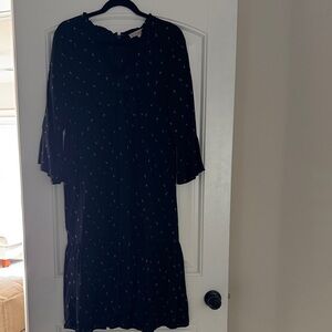 LOFT black Long Sleeve Dress with Delicate Pattern